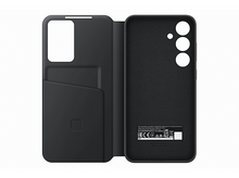 Charger l'image dans la galerie, Étui de téléphone noir ouvert, révélant une fente pour carte et l'arrière du téléphone.
