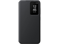 Coque de téléphone noire avec affichage de l'heure, fond noir.