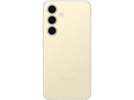 Dos d'un téléphone jaune Samsung Galaxy S24 avec trois caméras et le logo Samsung.