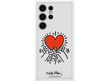 Charger l'image dans la galerie, Coque de téléphone Keith Haring, blanche avec cœur rouge, art et signature, coque transparente.
