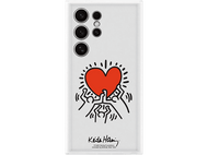 Coque de téléphone Keith Haring, blanche avec cœur rouge, art et signature, coque transparente.