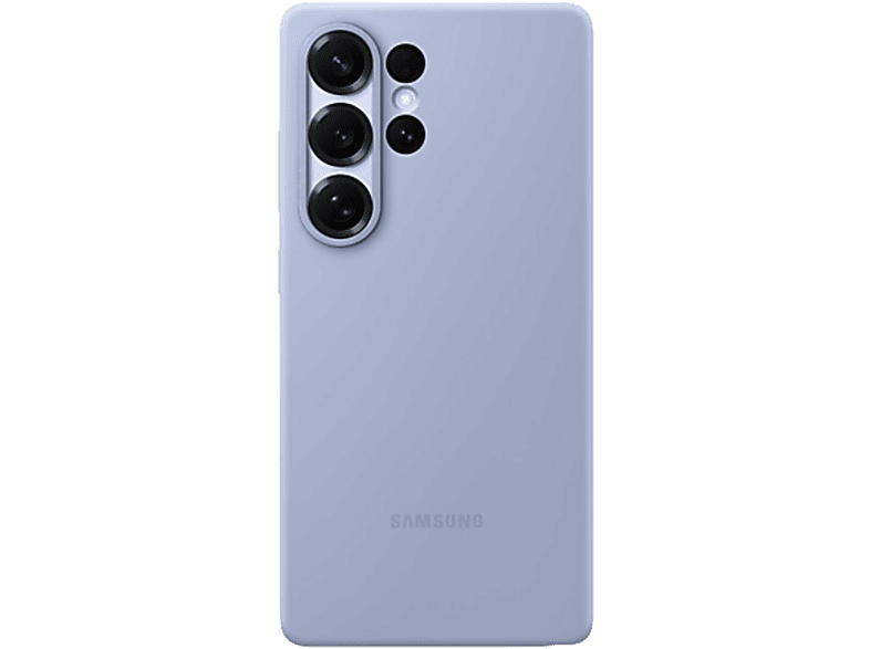Coque de téléphone bleu clair avec trois objectifs et un flash sur fond noir.