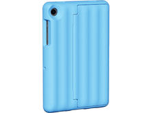 Charger l'image dans la galerie, Un étui de tablette bleu avec un couvercle ouvert, montrant le côté de la tablette.
