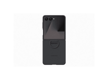 Charger l&#39;image dans la galerie, Un téléphone Samsung Galaxy Z Flip gris foncé en position ouverte. Le téléphone est sur fond blanc. L&#39;étui est ouvert.
