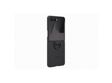 Charger l&#39;image dans la galerie, Un téléphone Samsung noir dans un étui est affiché. Le téléphone est ouvert, montrant l&#39;écran. Un anneau se trouve en bas de l&#39;étui.
