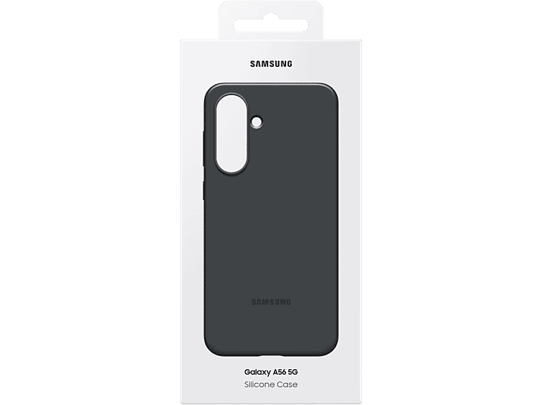 Un étui de téléphone dans une boîte. La boîte est blanche avec un étui de téléphone noir à l'intérieur.