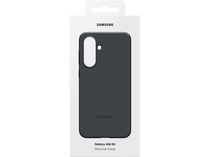 Un étui de téléphone dans une boîte. La boîte est blanche avec un étui de téléphone noir à l'intérieur.