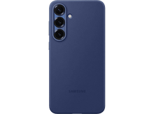 Charger l&#39;image dans la galerie, Coque de téléphone bleu foncé avec trois objectifs d&#39;appareil photo. Logo Samsung en bas.
