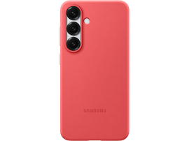 Coque de téléphone rouge avec bosse caméra. Logo Samsung en bas.