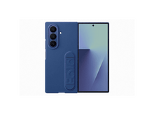 Charger l&#39;image dans la galerie, Un étui de téléphone bleu avec trois objectifs d&#39;appareil photo à gauche. L&#39;écran du téléphone à droite affiche un dégradé.
