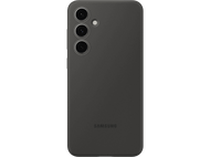 Coque de téléphone gris foncé avec lentilles d'appareil photo, logo Samsung et fond noir.