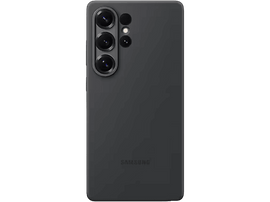 Téléphone gris foncé avec configuration triple caméra.