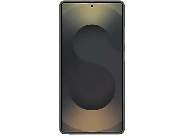 Un smartphone noir avec un écran affichant un design abstrait.