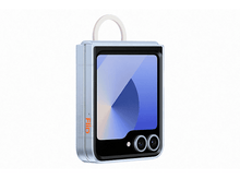 Charger l&#39;image dans la galerie, Téléphone Samsung Galaxy Flip bleu avec boucle blanche et doubles caméras arrière.
