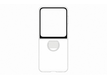 Charger l&#39;image dans la galerie, Un téléphone plié, extérieur blanc, écran noir. L&#39;écran supérieur est ouvert. Le bas est fermé avec une découpe ronde.
