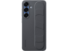 Dos de téléphone Samsung gris foncé avec trois caméras et une poignée. Le logo Samsung est visible.