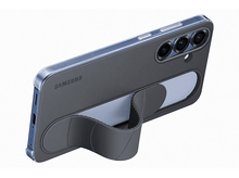 Charger l&#39;image dans la galerie, Un téléphone gris avec un support attaché. Il a trois caméras et un dos bleu.
