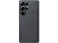 Coque Samsung gris foncé avec trois lentilles de caméra et une poignée au dos.