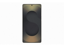 Charger l&#39;image dans la galerie, Téléphone blanc avec un design sombre sur l&#39;écran. Le design est une forme circulaire sombre sur un fond doré.
