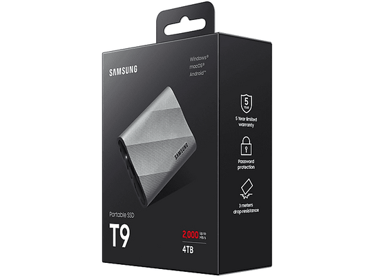 SAMSUNG Disque dur externe SSD portable T9 1 TB Gris (MU-PK1T0G/WW)