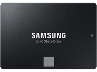 Disque SSD noir avec le logo et le texte Samsung, sur fond blanc.