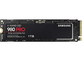 SSD Samsung 980 PRO noir, avec texte et fond noir.