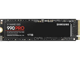 SSD V-NAND 990 PRO noir, 1 To. Marque Samsung, avec texte et composants informatiques.
