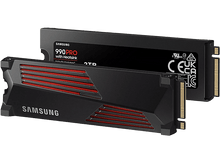 Charger l&#39;image dans la galerie, SSD noir et rouge avec dissipateur thermique. La marque est &#39;Samsung&#39;, sur fond blanc.
