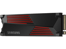 Charger l&#39;image dans la galerie, SSD NVMe Samsung noir, avec des accents rouges, isolé sur fond blanc.
