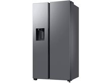 Charger l&#39;image dans la galerie, Réfrigérateur gris isolé sur fond blanc. Il a un distributeur d&#39;eau et un design élégant.

