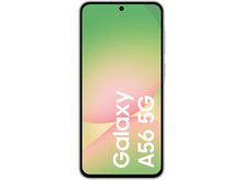 Charger l&#39;image dans la galerie, Smartphone avec écran vert clair et jaune, affichant &#39;Galaxy A56 5G&#39; en texte blanc.
