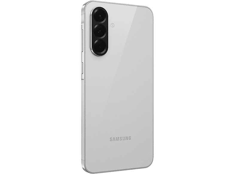 Smartphone blanc sur fond blanc. Trois caméras arrière sont visibles.