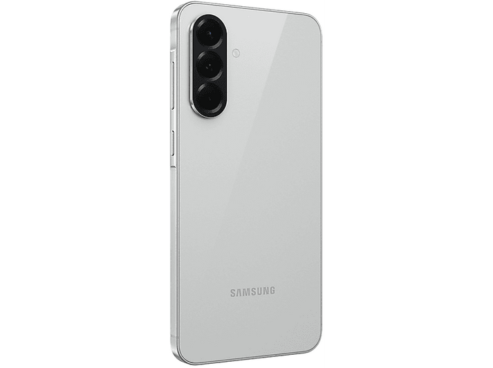 Smartphone blanc sur fond blanc. Trois caméras arrière sont visibles.