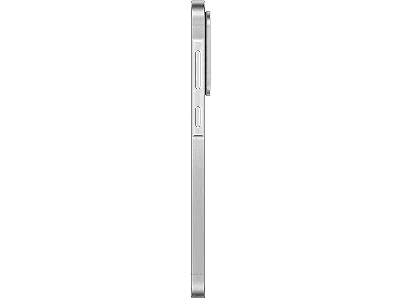 Vue latérale d'un téléphone argenté. La caméra et les boutons sont visibles.