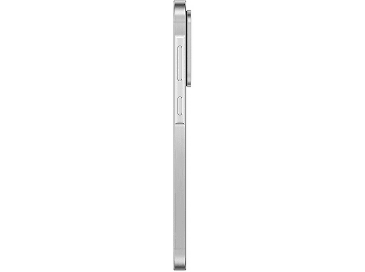 Vue latérale d'un téléphone argenté. La caméra et les boutons sont visibles.