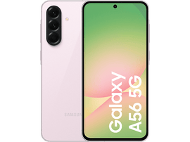 Un téléphone rose Samsung Galaxy A56 5G. Il affiche l
