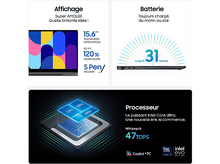 Charger l&#39;image dans la galerie, Un ordinateur portable avec écran coloré, infos batterie et graphique processeur.
