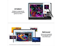 Charger l&#39;image dans la galerie, Ordinateur portable avec S Pen et plusieurs écrans affichant des applications et image.
