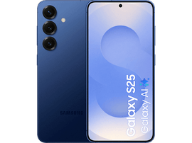 Smartphone bleu avec trois caméras arrière. L