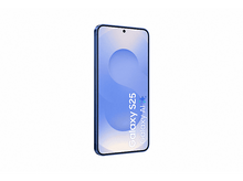 Charger l&#39;image dans la galerie, Téléphone Galaxy S25 bleu, vue en angle, fond blanc. Logo S25 affiché sur l&#39;écran.
