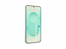 Charger l&#39;image dans la galerie, Un téléphone vert menthe avec un écran affichant les mots Galaxy S25+.
