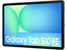 Charger l&#39;image dans la galerie, Tablette argentée avec &#39;Galaxy Tab S10 FE&#39; sur l&#39;écran, sur fond noir.
