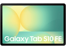 Charger l&#39;image dans la galerie, Une tablette avec les mots &#39;Galaxy Tab S10 FE&#39; sur son écran, sur fond noir.
