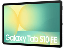 Charger l&#39;image dans la galerie, Une tablette blanche et verte, sur fond noir, avec le texte Galaxy Tab S10 FE.
