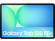 Charger l'image dans la galerie, Une tablette affiche 'Galaxy Tab S10 FE+' sur fond noir, avec un stylet sur le bord supérieur.
