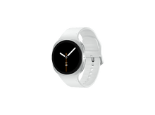 Charger l&#39;image dans la galerie, Une montre connectée blanche avec un cadran noir affiche l&#39;heure et la date. La montre a un bracelet blanc sur fond noir.
