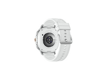 Charger l&#39;image dans la galerie, Montre connectée blanche avec bracelet blanc, vue arrière. Comprend un capteur de fréquence cardiaque et des détails sur la montre.
