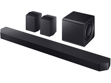 Charger l&#39;image dans la galerie, Système home cinéma avec barre de son, deux enceintes et un caisson de basses. Couleur noire.
