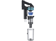 Charger l'image dans la galerie, Un aspirateur Samsung noir et argenté démonté. Les pièces comprennent le moteur, le filtre et le bac à poussière, le tout sur fond blanc.
