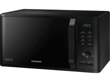 Charger l&#39;image dans la galerie, Un micro-ondes Samsung noir avec affichage numérique et panneau de commande.
